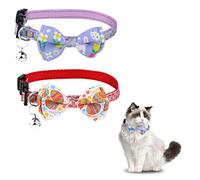 2pcs Easter Cat Collars Breakaway, Easter Dog Collar for Small Dog with Removable Bow Tie and Bell Adjustable Holiday Bunny Egg Safety Pet Collar for Kitten Cats (Red, Purple)