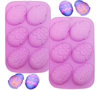 2PCS Easter Egg Silicone Chocolate Mould, 6-Cavity Egg Shaped Silicone Mold, Easter Eggs Bunny Basket Molds for DIY Easter Chocolate Candy Jelly