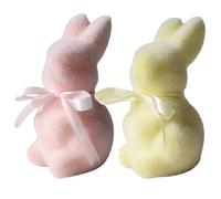 2Pcs Easter Flocked Bunny, Standing Easter Bunny Flocked, Furry Foam Rabbit Toy Tabletop, Bunny Figurines for Easter Table Decorations Home, Easter Baskets Gifts Party Supplies for Kids (2pc-A)