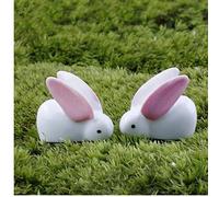 2Pcs Easter Mini Bunny Figurines Fairy Garden Animals Miniature Ornaments For Fairy Garden Flower Pot Cake Topper Home Easter Decoration