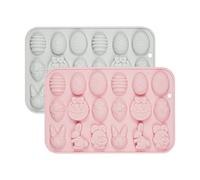 2PCS Easter Molds Food Grade Candy Maker Homemade Chocolate Cookies Reusable Baking Molds 18 Easter Elements DIY Non-Stick Kitchen Kids Candy Wax Melting Molds