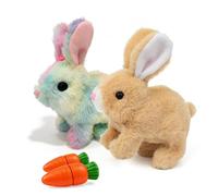 2Pcs Easter Rabbit Toys, 2026 Plush Toys Bunny Electronic with Sounds, Movements Animated Walking Wiggle Ears, Hopping Jumping, Easter Toy Gift for Young Children's