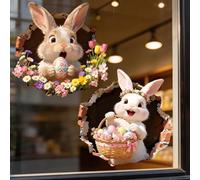 2Pcs Easter Window Spring Stickers, Large Glass Window Bunny Clings for Easter Window Decorations, Happy Sticker for Party Home Mirror Wall(#B)