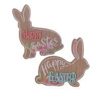 2pcs Easter Wooden Bunny Signs Set, Hand painted Cartoon Rabbit Tabletop Ornaments with Happy and Easter Letters, Wood Craft Decor for Home and Table Decorations