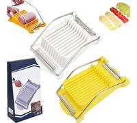 2pcs Easypress Food Slicer, Luncheon Meat Egg Slicer, Stainless Steel Wire Luncheon Meat Cutter, Boiled Egg Fruit Soft Cheese Slicer Cutter 10/12/14 Slices (Yellow+White, 12 Slicer)