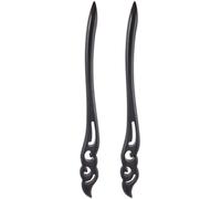 2pcs Ebony Retro Hairpin Vintage Chinese Style Hair Stick | Black Finish, Simple Delicate Design, Hanfu Accessory, Pair Set for Traditional Styling