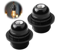 2PCS Edison Screw ES E27 Lamp Holder Light Bulb Pendant Socket Deco E27 Screw Lampholder Fitting in Black Ceiling Table Lamp Fittings with 10mm Threaded Entry with Shade Lampshade Ring Energy Class A