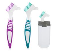 2Pcs Effective Denture Toothbrush, Denture Brush Multi-Layered Soft Bristles Denture Cleaner with Carrying Case for Dentures False Teeth Clean Care