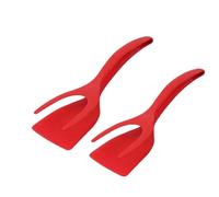 2PCS Egg Flipper Spatula - 2 in 1 Frying Tongs and Flip Spatula Tongs, Non-Stick Egg Turners, Pancake Fish French Toast Omelet Making Home Kitchen Cooking Tools (Red, 2 Pack)