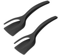 2PCS Egg Flipper Spatula, 2 in 1 Grip and Flip Egg Spatula Tongs, Non-Stick Turners for Pancake Sandwiches Bread Omelet Fish Steak French Toast, Tongs Grip Flip Fried Egg Turners Cooking Tool (Black)