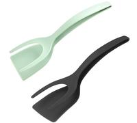 2PCS Egg Flipper Spatula, 2 in 1 Grip and Flip Egg Spatula Tongs, Non-Stick Turners for Sandwiches Bread Omelet Fish Steak French Toast, Tongs Grip Flip Fried Egg Turners Cooking Tool (Black+Green)