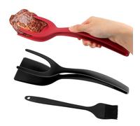 2pcs Egg Flipper Spatulas with Silicone Brush, 2 in 1 Grip and Flip Spatula Tongs Egg Flipper Home Kitchen Cooking Tool(3pcs)