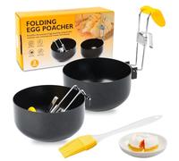 2pcs Egg Poacher Pan, Folding Poached Egg Maker Egg Cooker with Brush, Non-Stick Poached Egg Maker, Egg Ring Collapsible Hang Egg Boiler, Non-stick Egg Poacher for Perfect Boiled Eggs for Kitchen Tool