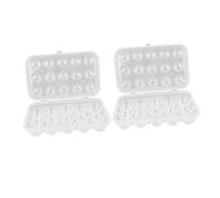 2pcs Egg Storage Container with Lid Plastic Egg Tray | 15 Separate Grooves, Refrigerator Countertop Use, Easy to Move Space Saving Design