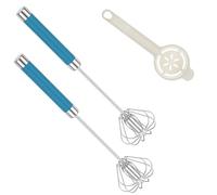 2Pcs Egg Whisk with Egg Separator Semi Automatic Whisk Stainless Steel 12inch Kitchen Whisk Hand Push Rotation Egg Beater for Baking Cooking Blending Stirring(Blue)
