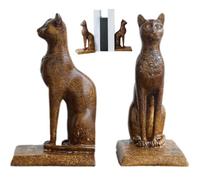 2pcs Egyptian Cat Statues Bookends Vintage Book Shelf Holders Book Supports for Bookshelf Bar Office Bedroom Home Decoration
