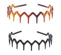 2Pcs Elastic Non Slip Zig Zag Headband for Women Girls, Fashionable Ladies Teeth Wavy Hair Comb Headband Zigzag (Amber and Black)