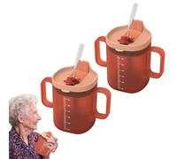 2pcs Elderly Spill Proof Cups, 300ml Unspillable Cup with 2 Handles, Elderly DrinkingCup, FeedingCup DrinkingCup with Lid and Straw, Adult SippyCups for Non Spill Drinking