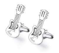 2PCS Electric Guitar Cufflinks For Mens - Silver Stainless Steel For Mens Shirt, Wedding Gift