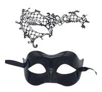 2pcs Elegant Black Lace Masquerade Mask Set For Couples Perfect For Venetian Party Mardi Gras And Halloween Celebrations