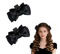 2Pcs Elegant Black Satin Bow Claw Clips for Women-Cute Side Jaw Clips for Princess Hairstyles, Non-Slip Vintage Hair Styling Accessories for Thin Thick Hair