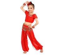 2PCS Elegant Dance Set for Girls: Sequin Crop Top + Flared Pants - Bollywood Party Costume Age 4-10