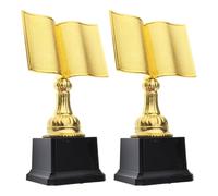 2pcs Elegant Gold Plastic Winners Trophy with Book Shaped Design Large Reading Contest Trophy Award and Students for Family Reading Event