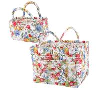 2Pcs Elegant Pastoral Storage Basket with Carry Handles Floral Pattern Laundry Hampers Washable Foldable Sundries Organizer for Home Picnic Shopping Travel (2255)
