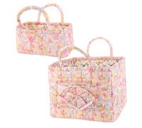 2Pcs Elegant Pastoral Storage Basket with Carry Handles Floral Pattern Laundry Hampers Washable Foldable Sundries Organizer for Home Picnic Shopping Travel (1888)