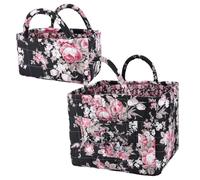 2Pcs Elegant Pastoral Storage Basket with Carry Handles Floral Pattern Laundry Hampers Washable Foldable Sundries Organizer for Home Picnic Shopping Travel (8008)