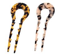 2Pcs Elegant Shell French Twist Hair Pin Cellulose Acetate Large Hair Fork Pin Classic Hair Forks Tortoise Shell Fashionable French Wavy Hairpins for Women, Girl
