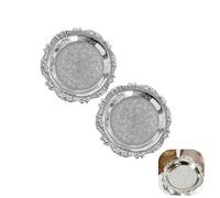 2pcs Elegant Vintage Metal Candle Plates and Trays, Decorative Candle Plate with Carved Pattern, Multi Use Round Tray and Decorative Tray, Metal Dish for Jewelry Pillar Candles Home Display