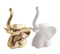 2Pcs Elephant Statue, 3.5 x 2" Ceramic Elephant Figurine, Creative Figurines, Lucky Feng Shui Decor, Gold & White Modern Mini Decor for Shelves Home Statue, Fi
