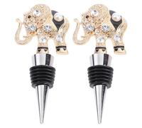 2pcs Elephant Wine Bottle Stopper Alloy Rhinestone Decorative Seal | Good Sealing for Wine and Liquor Bottles, Tabletop Display Piece, with Ring Accessory for Parties