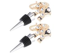 2pcs Elephant Wine Bottle Stopper with Crystal Inlay and Ring | Plastic Alloy Rhinestone Design, Easy Insert and Remove, for Vinegar and Sparkling Water Bottles
