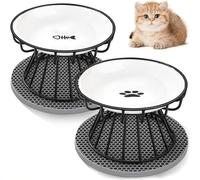 2Pcs Elevated Cat Bowls, Ceramic Cat Food Dishes with Silicone Mat and Metal Stand, Pet Feeding Set for Cats, Helps Relieve Eating Fatigue