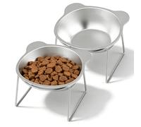 2Pcs Elevated Cat Bowls,Stainless Steel Raised Cat Bowl,Pet Feeding Bowl Portable Indoor Dog Dish 15° Tilt for Camping
