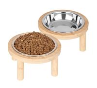 2PCS Elevated Cat Food Bowl, 5.9 Inch 2 Stainless Steel Raised Cat Bowls with Stand,Bowl for Indoor Cats, Cat Food and Water Bowl Set, Anti Vomitting, Whisker Fatigue and Dishwasher Safe (Log color)