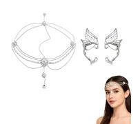 2Pcs Elf Ears Adult, Elf Ear Cuffs with Rhinestone Droplet Flower Forehead Chain, Elven Ears Dress Up Costume Accessories for Fantasy Cosplay, Halloween