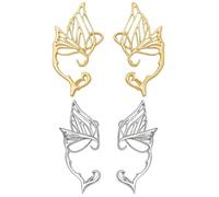 2Pcs Elf Ears, Fantasy Cosplay Ear Cuffs, Butterfly Elf Ear Accessories, Silver and Gold Clip On Earrings for Costume Parties and Themed Events