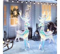 (2pcs Elk) 2pcs Extra Tall 94cm Self-Standing Inflatable Reindeer Decorations with Glowing Antlers - Heavy-Duty Material, No Electricity Needed