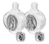 2pcs Embossed Holy Water Bottle Christian Water Bottle Baptism Decor Glass Water Bottle Church Holy Water Bottle Clear Glass Bottles Mini Mubarak Travel Roses Alloy