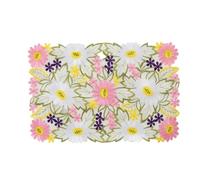 2Pcs Embroidered Placemats, European flower Cutwork Lace Doilies Vase mat for Kitchen Dining Wedding Party Decor (Colorful daisy flowers,Rectangle)