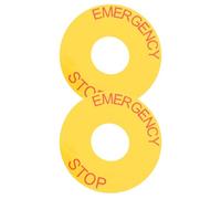 2pcs Emergency Stop Warning Decal for Machinery, Yellow PVC 63mm Sign | Red Text, Bold Wording, 23mm Inner Diameter, for Metal Panels and Safety Signage