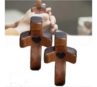 (2Pcs) Emotional Support Cross My Heart Encouragement Gift, Pocket Cross My Heart Gift, Handheld Wooden Cross To Carry In Bag