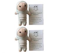 2PCS Emotional Support Mummy,Halloween Knitted Dolls,Crochet Halloween Monster Doll,Crochet Cute Wool Funny Knitted Positive Mummy Doll Gifts for H-alloween Friends Party Decoration Encouragement