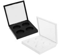 2pcs Empty Makeup Case with Four Compartments and Window Lid, 26.5mm | Plastic Storage Box, Mirror Viewing for Travel the Go, for Eyeshadow and Highlighter Pans