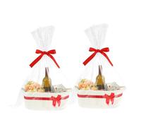 2Pcs Empty Woven Gift Baskets with Wrap Bag and Ribbon, Empty Decorative Chest Box with Handle Woven Rope Basket Nursery Storage Organizer for Birthday, Raffle, Thanksgiving and Christmas(White)