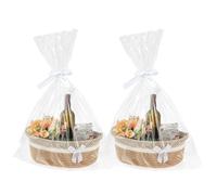 2Pcs Empty Woven Gift Baskets with Wrap Bag and Ribbon, Empty Decorative Chest Box with Handle Woven Rope Basket Nursery Storage Organizer for Birthday, Raffle, Thanksgiving and Christmas(Brown)