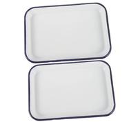 2pcs Enamel Aluminum Pie Pans Bakeware Enamel Cooking Tray Oven Dish Broiler Pan Enamslwsre Bsking Dishes Rim Vaisselle Rectangular Serving Tray Pizza Pan Tin Pot White
